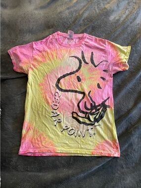 Gildan Cedar Point Pink & Yellow Tie-Dye Tee with Black Graphic